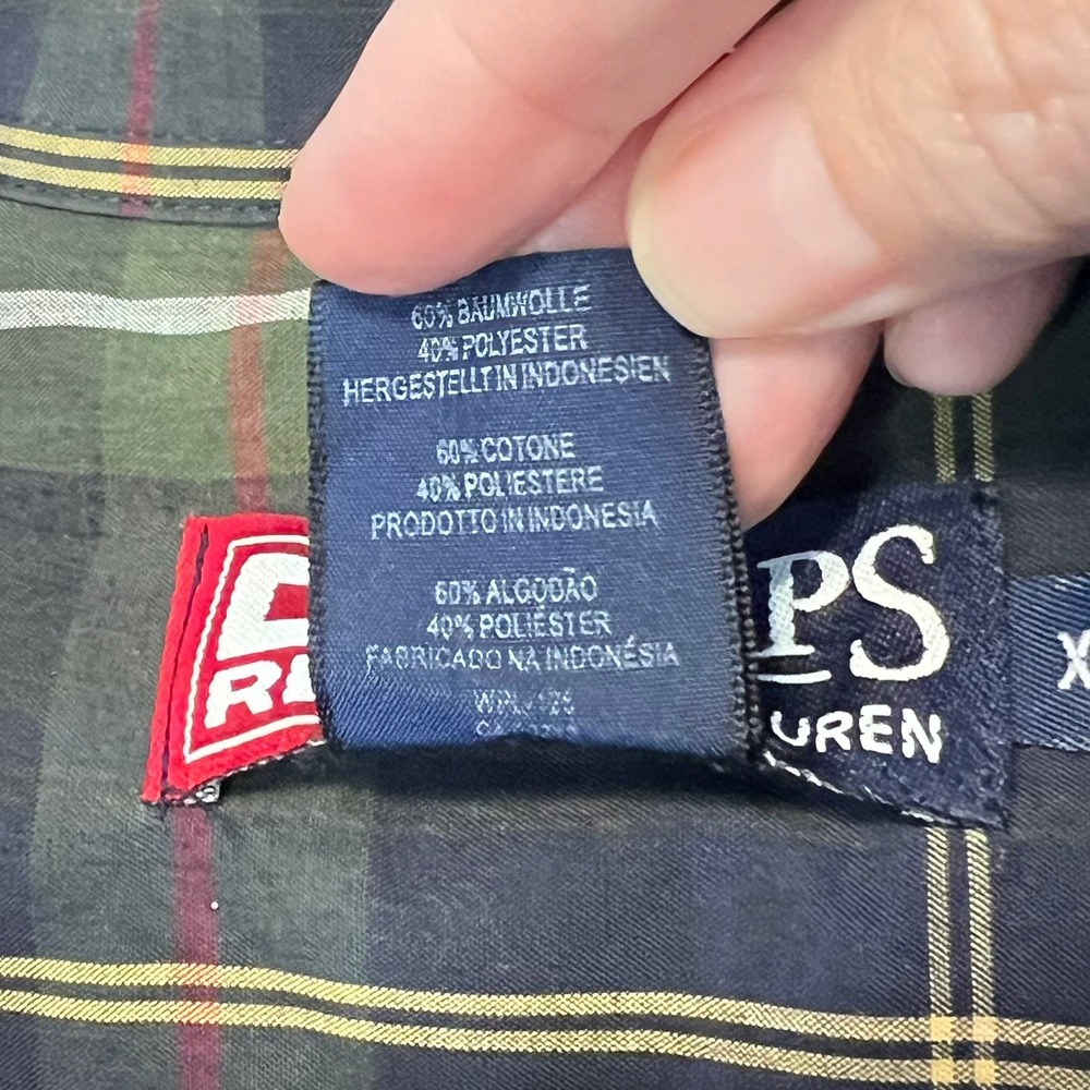 EUC Vtg Chaps Ralph Lauren Mens XL Plaid Button Down Green/Navy Long Sleeve - Picture 6 of 6